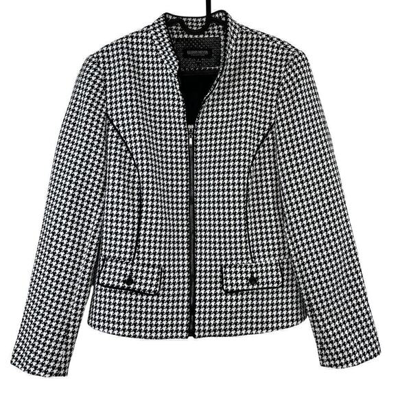 John Meyer Collection Houndstooth Black and White Jacket Size 8 Preppy Corpcore - Picture 1 of 7